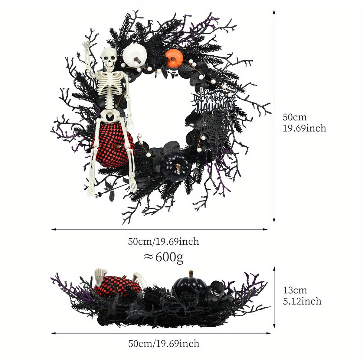 NNETM Halloween Skeleton Garland Wreath Wall Hanging