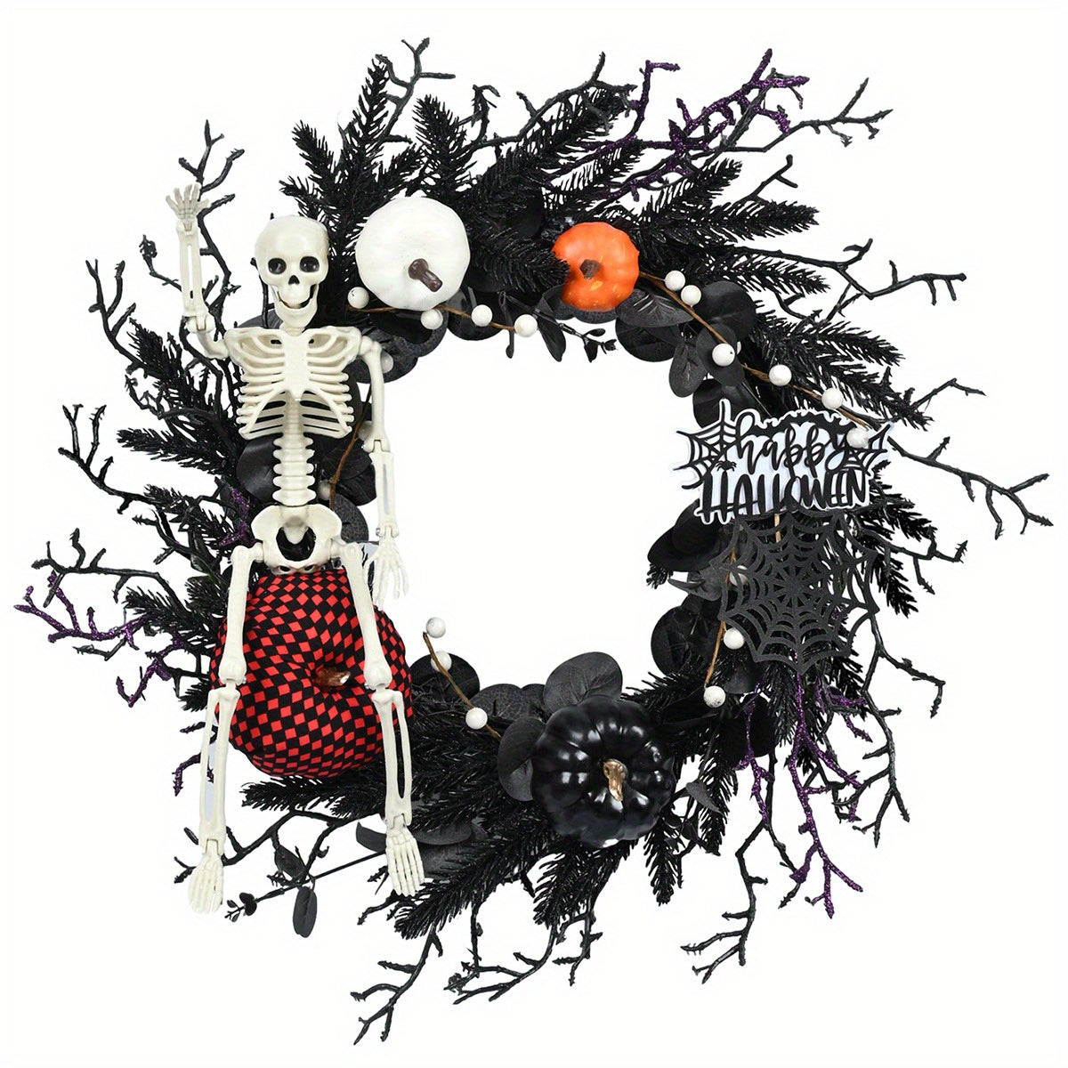 NNETM Halloween Skeleton Garland Wreath Wall Hanging