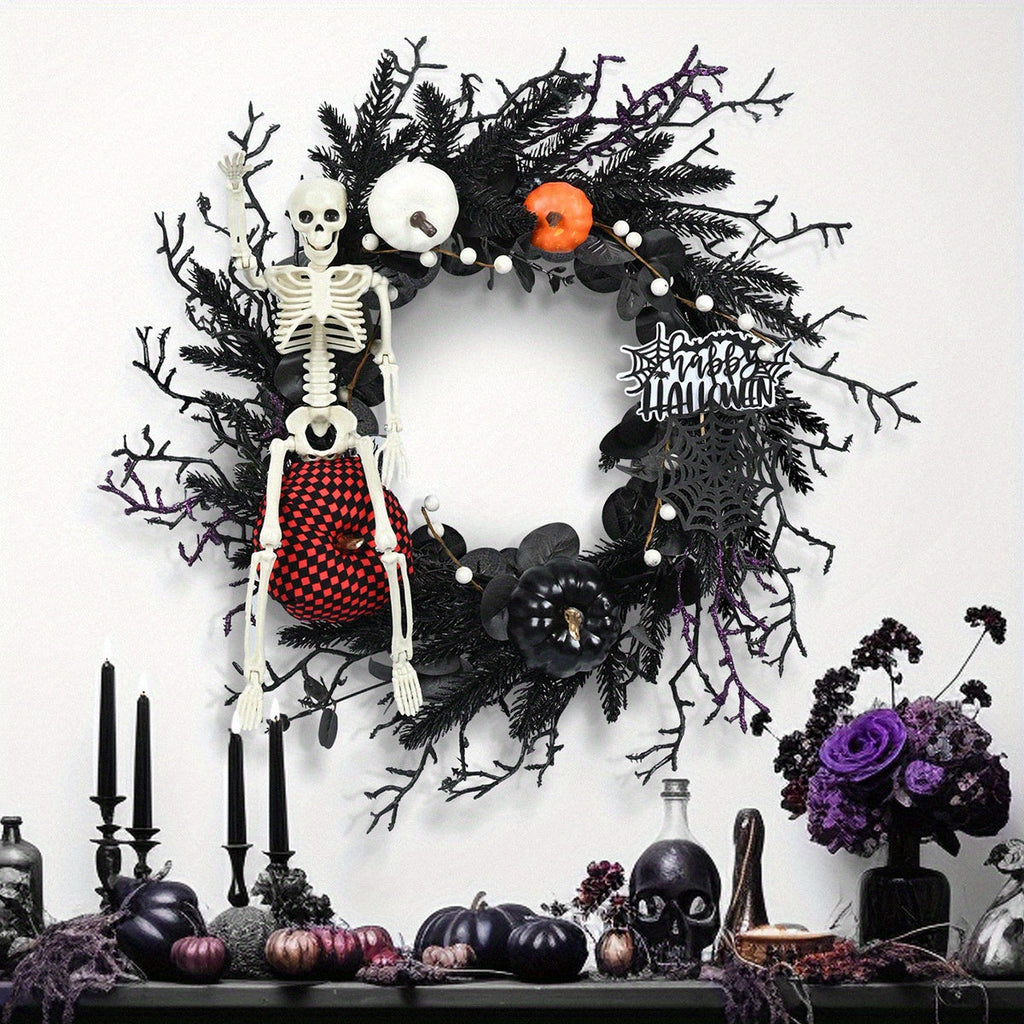 NNETM Halloween Skeleton Garland Wreath Wall Hanging